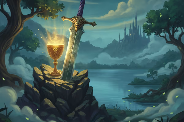 The Sword and the Grail cover: knight's sword in a stone before a radiant grail